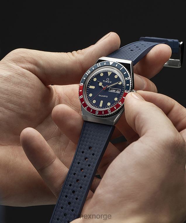 klokker | Q Timex 38 mm klokke med reim i syntetisk gummi menn B84BR72 rustfritt stål/blått - Image 3