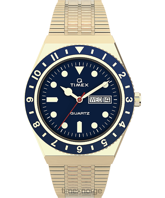 klokker | Q Timex gjenutgi 38 mm armbåndsur i rustfritt stål menn B84BR127 gull-tone/rustfritt stål/blått - Image 1