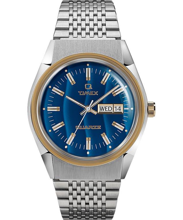 klokker | Q Timex gjenutgi falcon eye 38 mm armbåndsur i rustfritt stål menn B84BR69 rustfritt stål/blå/gull-tone - Image 1