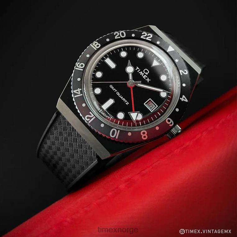 klokker | Q Timex gmt 38mm syntetisk gummiremsklokke menn B84BR30 gunmetall/svart - Image 2