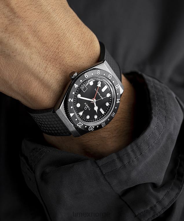 klokker | Q Timex gmt 38mm syntetisk gummiremsklokke menn B84BR30 gunmetall/svart - Image 3
