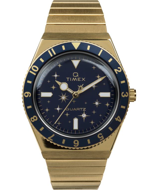 klokker | Q Timex himmelsk 36 mm klokke med ekspansjonsbånd i rustfritt stål kvinner B84BR328 gull-tone/blå - Image 1