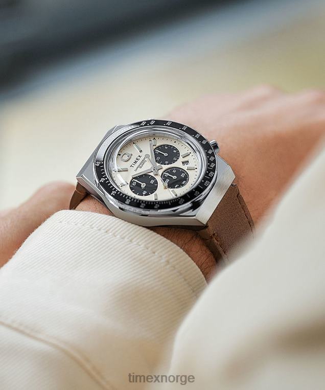 klokker | Q Timex kronograf 40mm lærreim klokke menn B84BR66 rustfritt stål/brun/kremfarget - Image 2