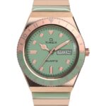 klokker | Q Timex malibu 36 mm ekspansjonsbåndklokke i rustfritt stål kvinner B84BR338 rosa-gull-tone/grønn