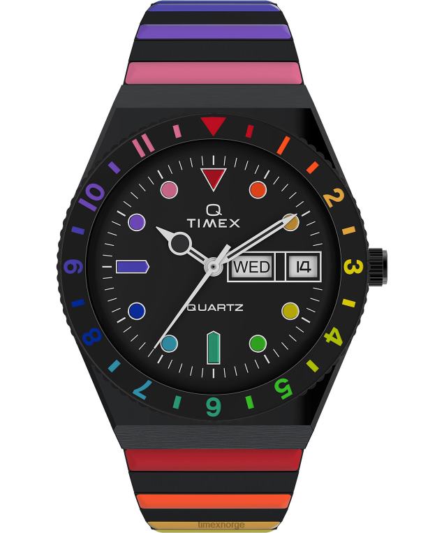 klokker_q_timex_regnbueklokke_36mm_rustfritt_stal_ekspansjonsband_menn_b84br138_svart.jpg klokker | Q Timex regnbueklokke 36mm rustfritt stål ekspansjonsbånd menn B84BR138 svart - Image 1