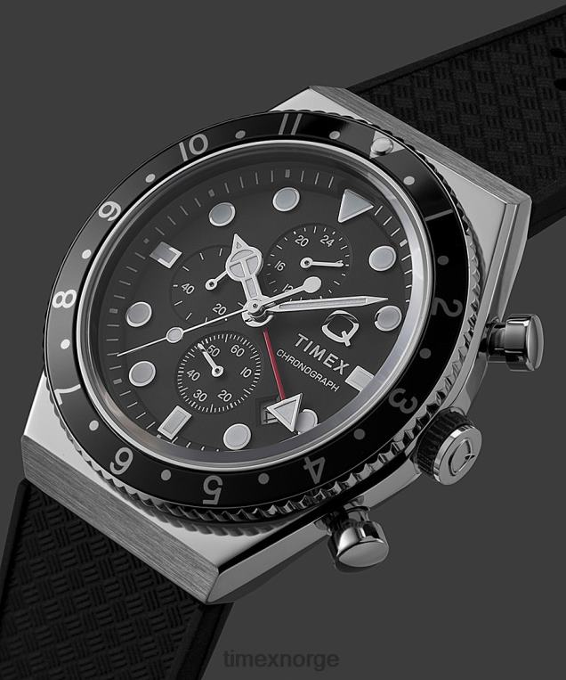 klokker | Q Timex tre tidssone kronograf 40mm syntetisk gummirem klokke menn B84BR62 rustfritt stål/svart - Image 2