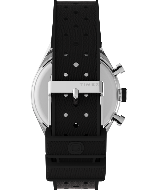 klokker | Q Timex tre tidssone kronograf 40mm syntetisk gummirem klokke menn B84BR64 rustfritt stål/svart/hvit - Image 3