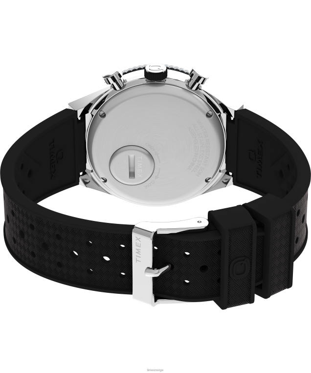 klokker | Q Timex tre tidssone kronograf 40mm syntetisk gummirem klokke menn B84BR64 rustfritt stål/svart/hvit - Image 5