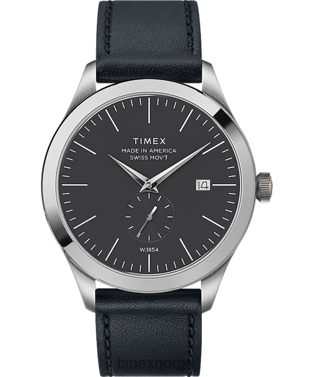 klokker | Timex american documents 41mm lærremsklokke menn B84BR281 rustfritt stål/blått/grå - Image 1