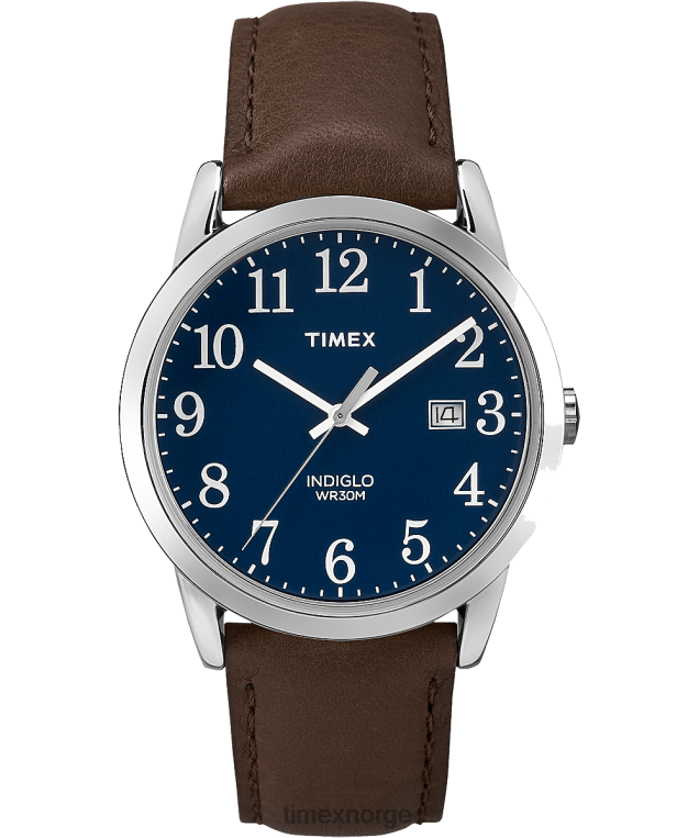 klokker | Timex easy reader 38mm lærreim klokke menn B84BR305 sølv-tone/brun/blå - Image 1