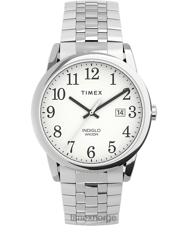 klokker | Timex easy reader 38mm rustfritt stål ekspansjonsbåndklokke med perfekt passform menn B84BR148 sølv-tone/hvit - Image 1
