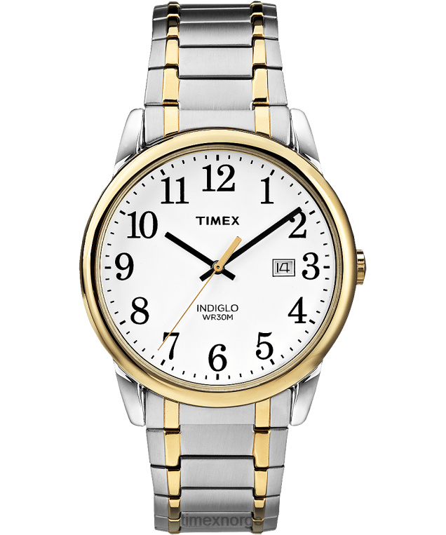 klokker | Timex easy reader date 38mm utvidelsesbåndklokke menn B84BR315 tofarget/hvitt - Image 1