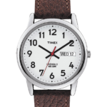 klokker | Timex easy reader day date 35mm lærreim klokke menn B84BR317 sølv-tone/brun/hvit