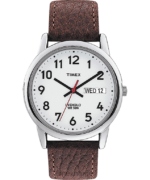 klokker | Timex easy reader day date 35mm lærreim klokke menn B84BR317 sølv-tone/brun/hvit
