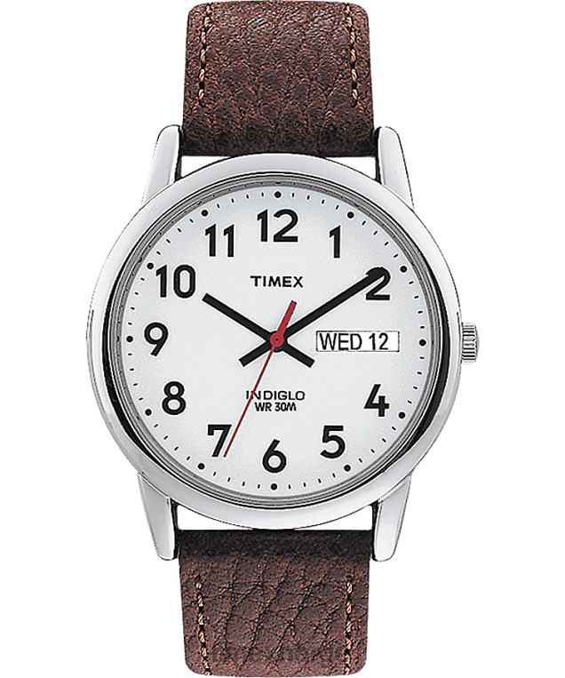 klokker | Timex easy reader day date 35mm lærreim klokke menn B84BR317 sølv-tone/brun/hvit - Image 1