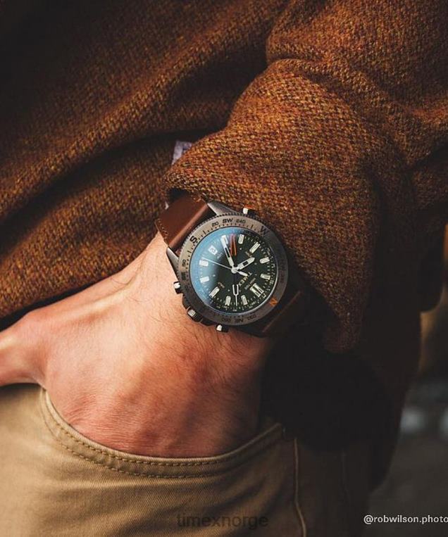klokker | Timex ekspedisjon nord tidevann-temp-kompass 43 mm miljøvennlig klokke i lærreim menn B84BR226 gunmetal/brun/grønn - Image 4