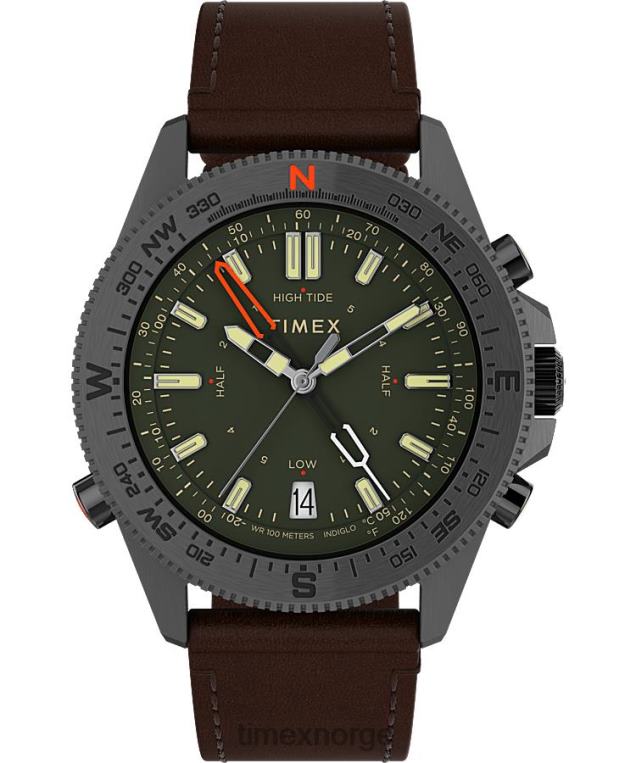 klokker | Timex ekspedisjon nord tidevann-temp-kompass 43 mm miljøvennlig klokke i lærreim menn B84BR226 gunmetal/brun/grønn - Image 1