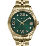 klokker | Timex eldre 34 mm armbåndsur i rustfritt stål kvinner B84BR325 gull-tone/grønn