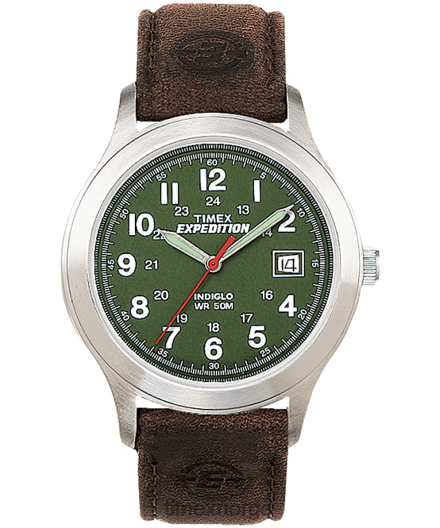 klokker | Timex expedition metal field 39mm lærreim klokke menn B84BR182 sølv-tone/brun/grønn - Image 1