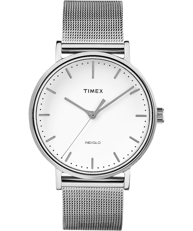 klokker | Timex fairfield 37 mm mesh båndklokke kvinner B84BR344 sølv-tone/hvit - Image 1