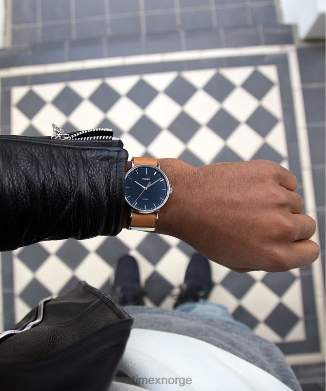 klokker | Timex fairfield slip-thru 41 mm lærremsklokke menn B84BR198 krom/brun/blå - Image 2