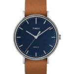 klokker | Timex fairfield slip-thru 41 mm lærremsklokke menn B84BR198 krom/brun/blå