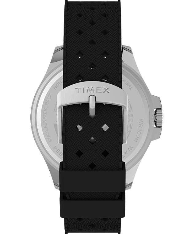 klokker | Timex Harbourside Coast 43mm gummiremsklokke menn B84BR130 sølv-tone/svart - Image 3