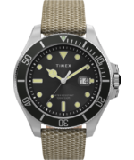 klokker | Timex Harbourside Coast 43mm stoffremseklokke menn B84BR117 sølv-tone/tan/svart