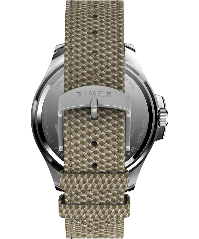klokker | Timex Harbourside Coast 43mm stoffremseklokke menn B84BR117 sølv-tone/tan/svart - Image 3