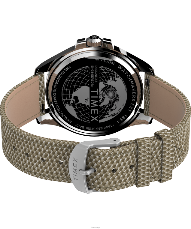 klokker | Timex Harbourside Coast 43mm stoffremseklokke menn B84BR117 sølv-tone/tan/svart - Image 5