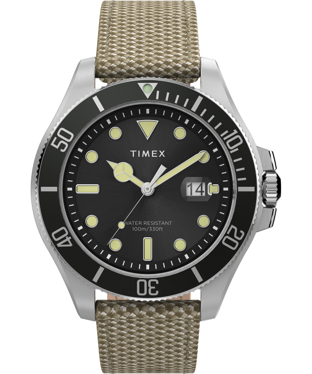 klokker | Timex Harbourside Coast 43mm stoffremseklokke menn B84BR117 sølv-tone/tan/svart - Image 1