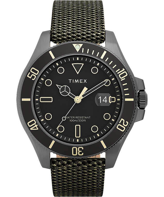 klokker | Timex Harbourside Coast 43mm stoffremseklokke menn B84BR126 gunmetal/grønn/svart - Image 1
