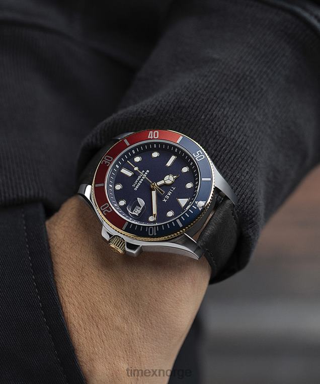 klokker | Timex Harbourside Coast automatisk 43mm lærremsklokke menn B84BR129 tofarget/brun/blå/annet - Image 3