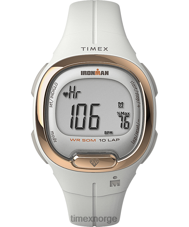 klokker | Timex ironman heartfit transit+ 33mm harpiksstropp aktivitet og pulsklokke kvinner B84BR403 hvit/rosa-gull-tone - Image 1