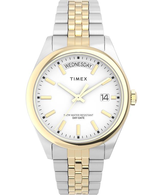 klokker | Timex legacy day and date 36mm armbåndsur i rustfritt stål kvinner B84BR365 tofarget/hvitt - Image 1