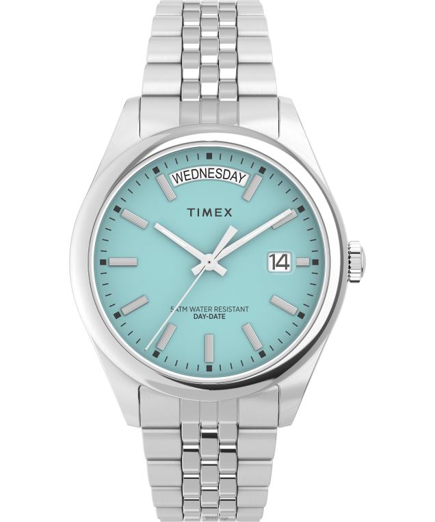 klokker | Timex legacy day and date 36mm armbåndsur i rustfritt stål kvinner B84BR375 sølv-tone/blå - Image 1