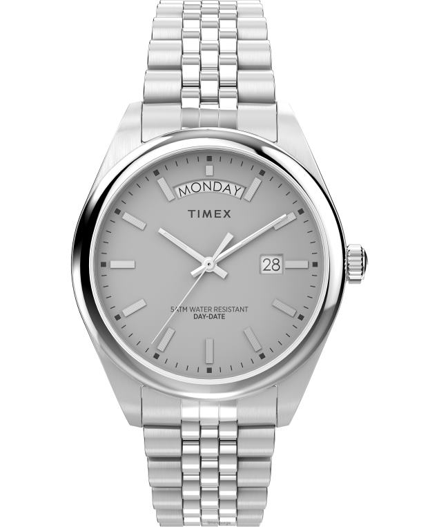 klokker | Timex legacy day and date 41mm armbåndsur i rustfritt stål menn B84BR162 rustfritt stål/grå - Image 1