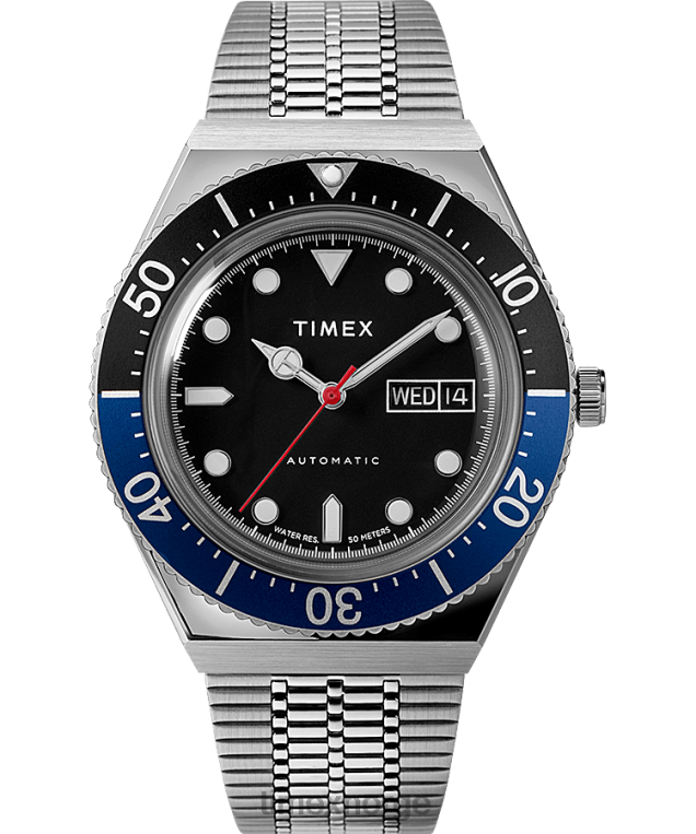 klokker_timex_m79_automatisk_40_mm_armbandsur_i_rustfritt_stal_menn_b84br48_rustfritt_stal_svart_blatt.png klokker | Timex m79 automatisk 40 mm armbåndsur i rustfritt stål menn B84BR48 rustfritt stål/svart/blått - Image 1