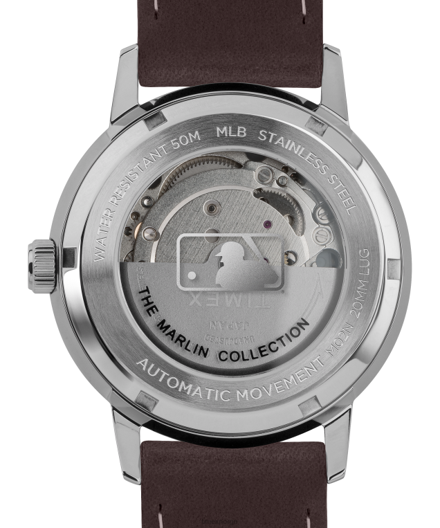 klokker | Timex marlin automatisk 40 mm lærremsklokke med chicago-unger menn B84BR295 rustfritt stål/brun/sølv-tone - Image 4