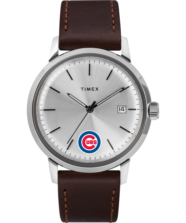 klokker_timex_marlin_automatisk_40_mm_laerremsklokke_med_chicago_unger_menn_b84br295_rustfritt_stal_brun_solv_tone.png klokker | Timex marlin automatisk 40 mm lærremsklokke med chicago-unger menn B84BR295 rustfritt stål/brun/sølv-tone - Image 1