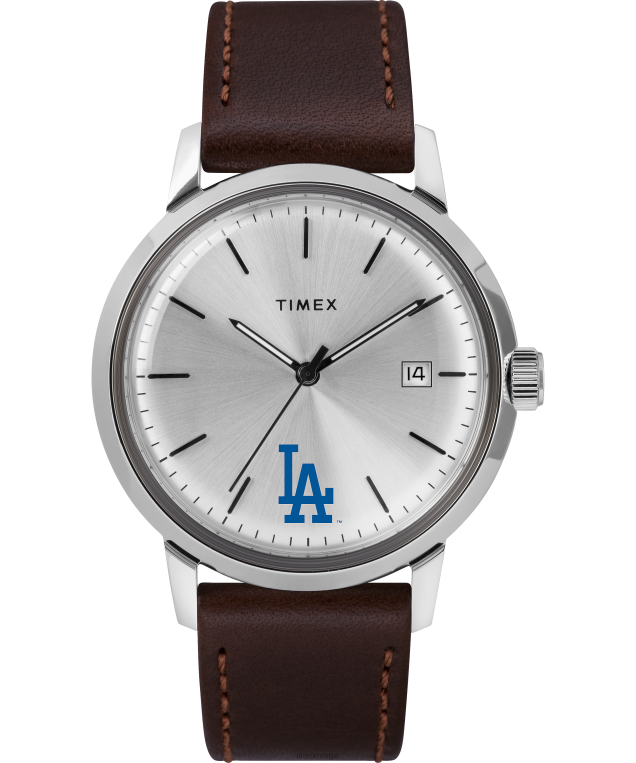 klokker | Timex marlin automatisk 40 mm lærremsklokke med los angeles dodgers menn B84BR291 rustfritt stål/brun/sølv-tone - Image 1