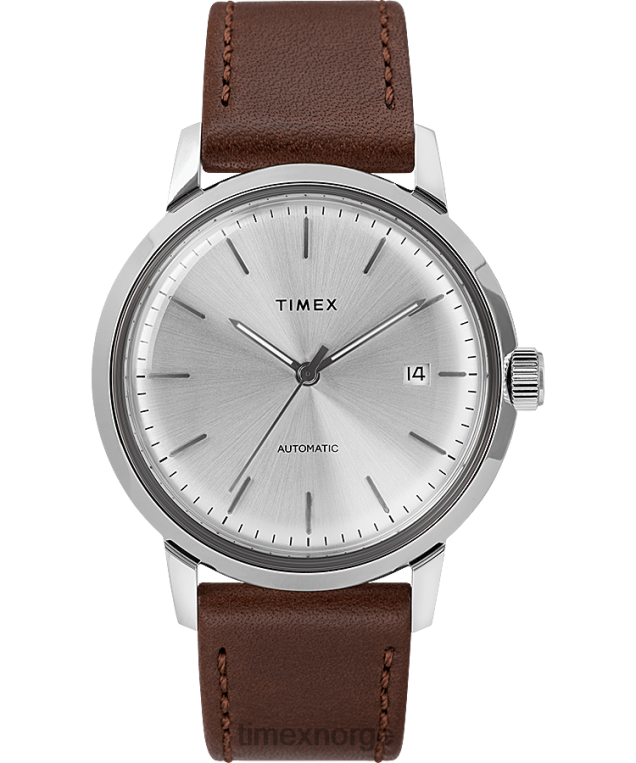 klokker | Timex marlin automatisk 40mm lærremsklokke menn B84BR56 brun/sølv-tone - Image 1