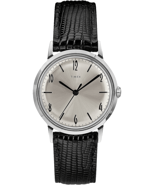 klokker | Timex marlin håndviklet 34 mm lærremsklokke menn B84BR77 svart/sølv-tone - Image 1