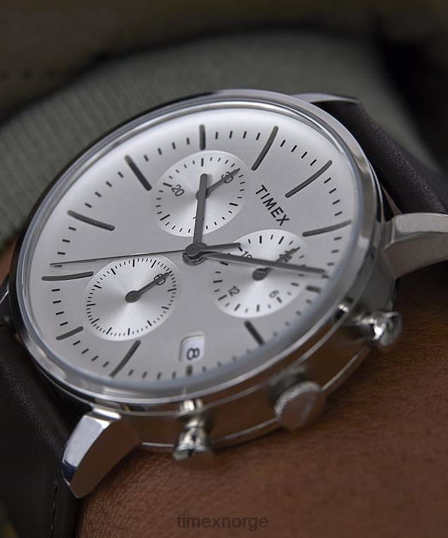 klokker | Timex midtown chronograph 40 mm lærremsklokke menn B84BR93 rustfritt stål/brun/hvit - Image 2