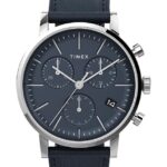 klokker | Timex midtown chronograph 40 mm lærremsklokke menn B84BR94 rustfritt stål/blått