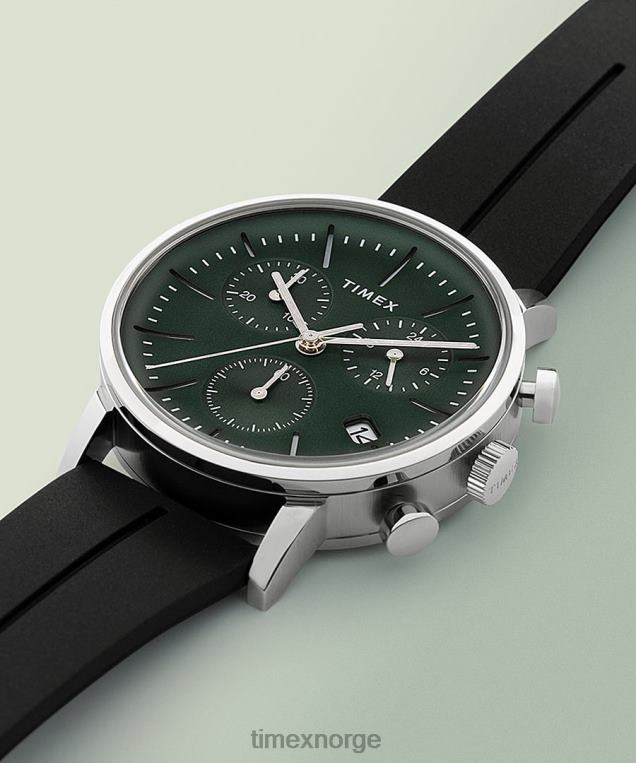 klokker | Timex midtown kronograf 40 mm syntetisk gummiremsklokke menn B84BR85 rustfritt stål/svart/grønn - Image 2