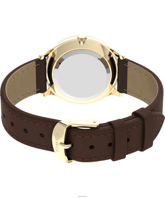 klokker | Timex moderne kjole 32mm lærreim klokke kvinner B84BR385 gull-tone/brun/hvit - Image 5