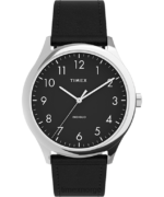 klokker | Timex moderne lettleser 40mm lærremsklokke menn B84BR189 sølv-tone/svart