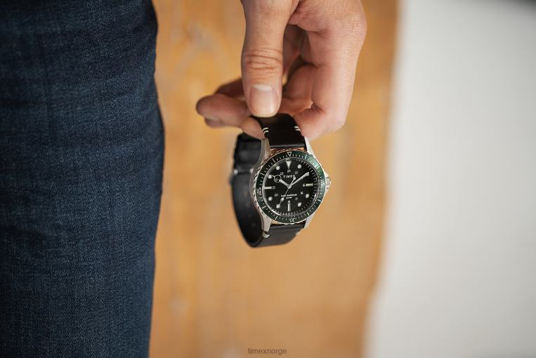 klokker | Timex navi xl 41mm lærremsklokke menn B84BR116 rustfritt stål/svart/grønn - Image 2