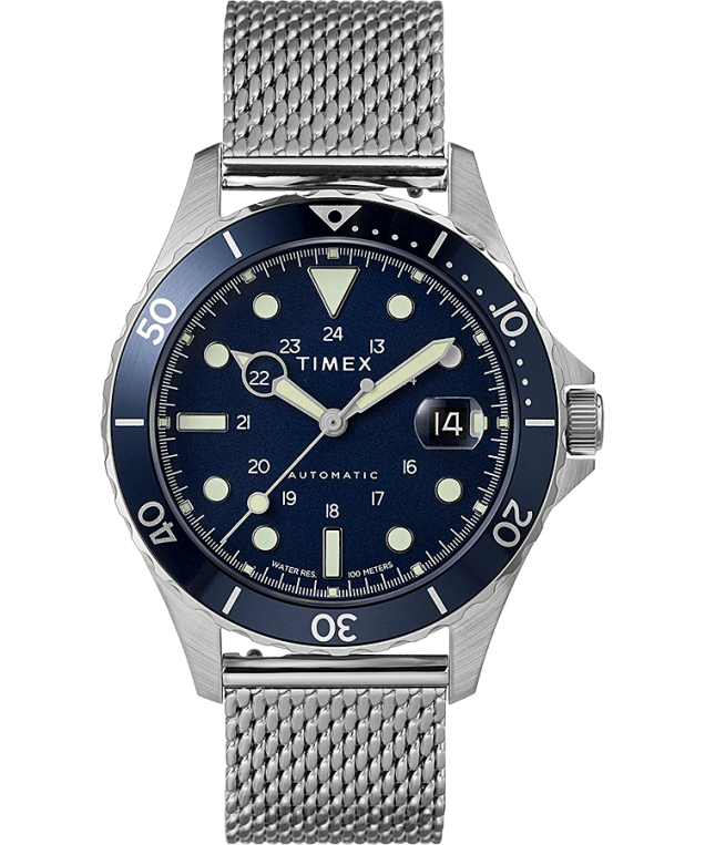 klokker_timex_navi_xl_automatisk_41_mm_mesh_bandklokke_i_rustfritt_stal_menn_b84br28_rustfritt_stal_blatt.png klokker | Timex navi xl automatisk 41 mm mesh-båndklokke i rustfritt stål menn B84BR28 rustfritt stål/blått - Image 1